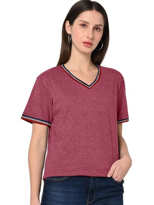Women  Red Color V Neck T Shirts