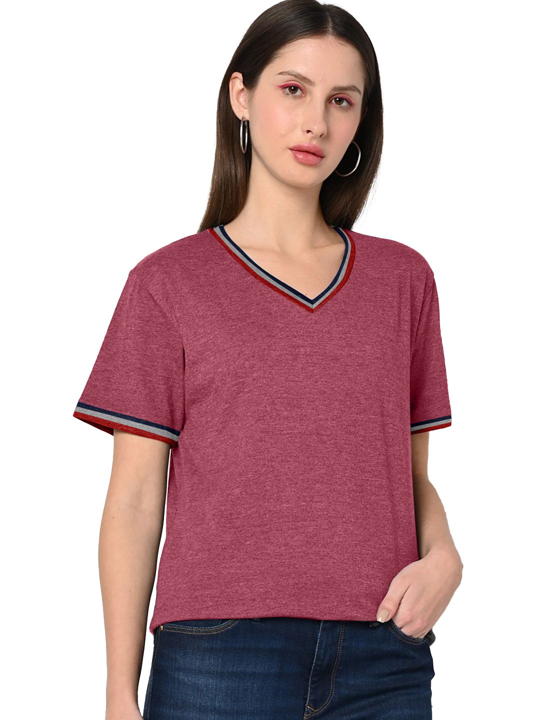 Women  Red Color V Neck T Shirts