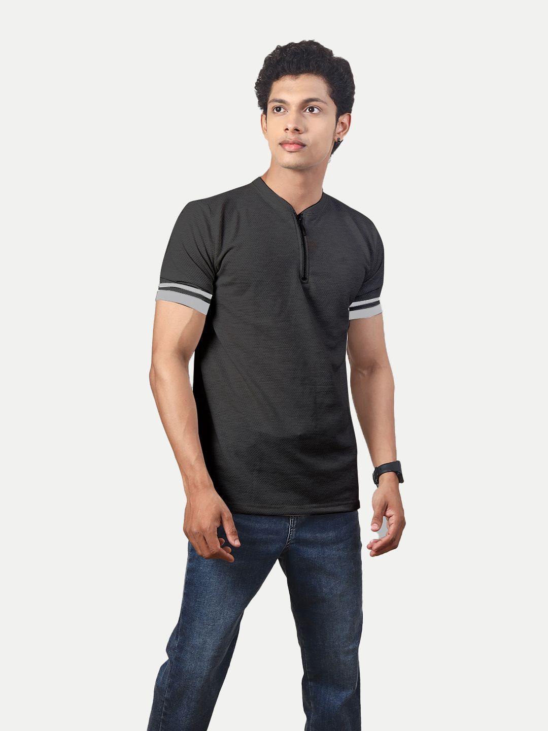 Men Solid Tees Henley Neck- Olive Colour