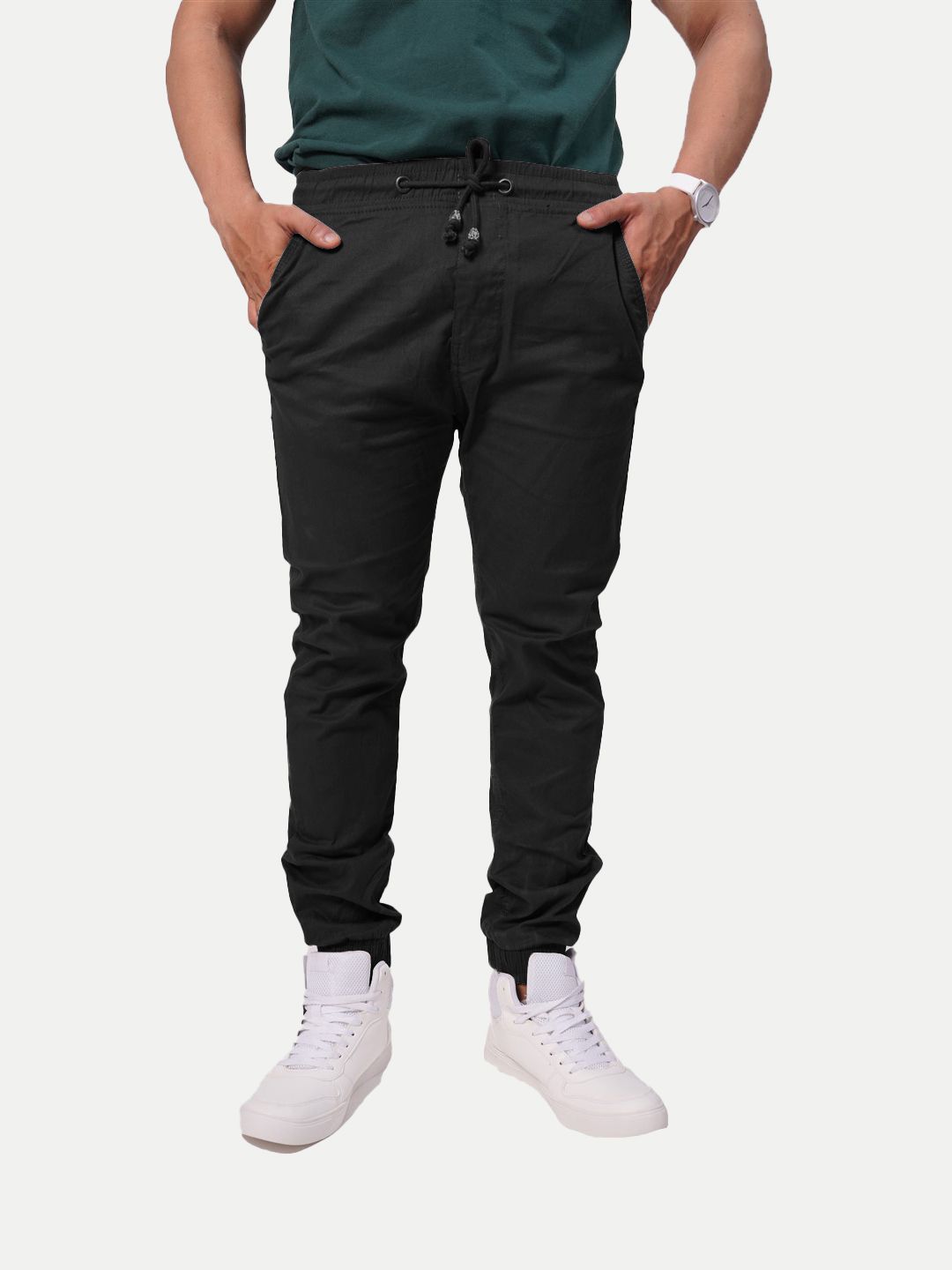 Men Black Solid Elasticated Joggers