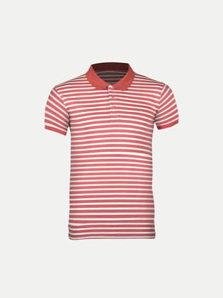 Mens Tomato Red Fashion Striped Cotton Polo T-shirt Mens Tomato Red Fashion Striped Cotton Polo T-shirt