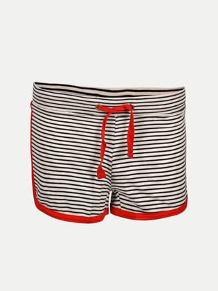 Womens Stripe Elasticated Shorts -Black White Stripe