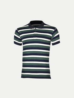 Mens Green Fashion Striped Cotton Polo T-shirt