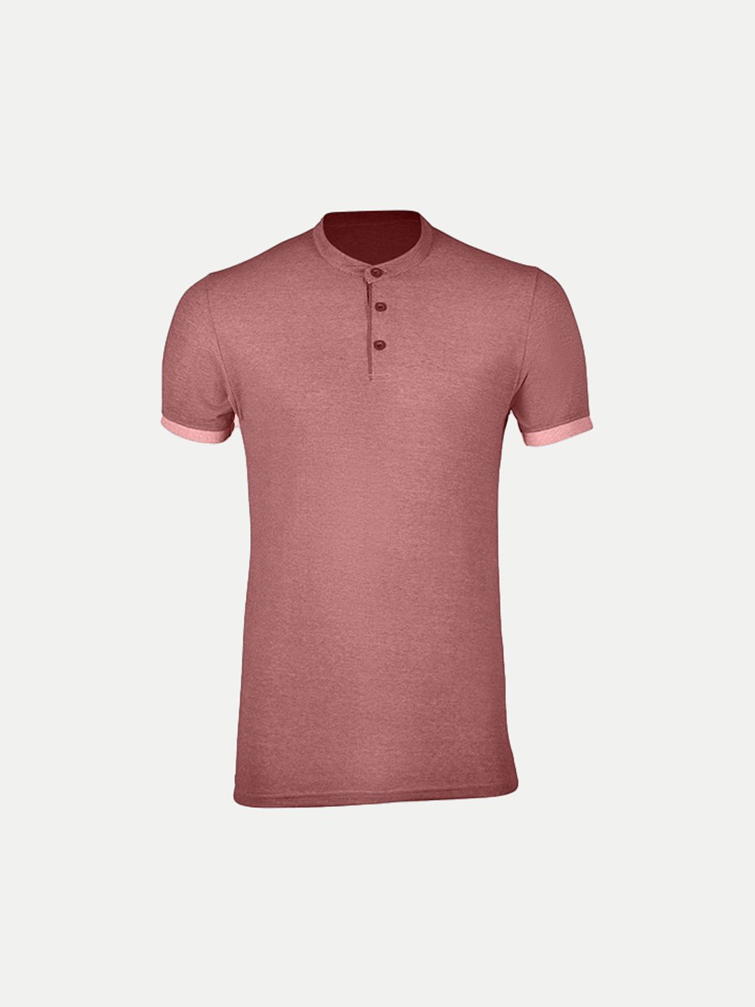 Men Red Henley Neck Tee with Contrast Sleeve