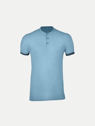 Men Solid Tees Henley Neck- Sky Blue Colour