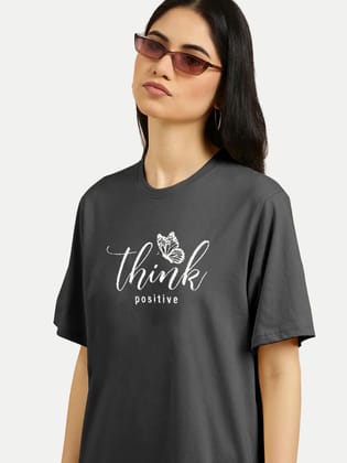 Women Dark Grey Printed T- Shirts
