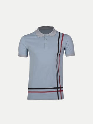 Mens Light Blue Cotton Fashion Printed Polo T Shirt