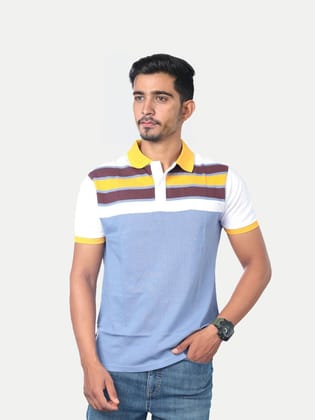 Men Light Blue Colour-blocked Polo T-Shirt