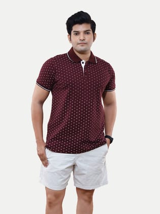 Men Burgundy ditsy printed casual loose Fit Polo T-shirt