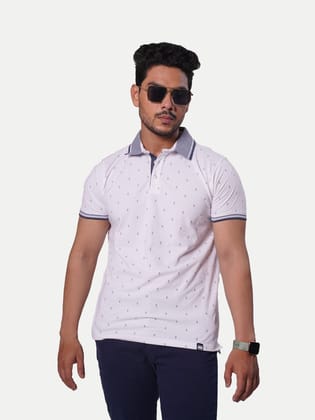 Men White ditsy printed Polo T-shirt
