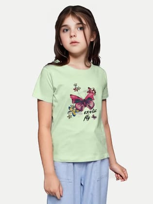 Teen Girls Olive Printed Crew Neck T-shirt