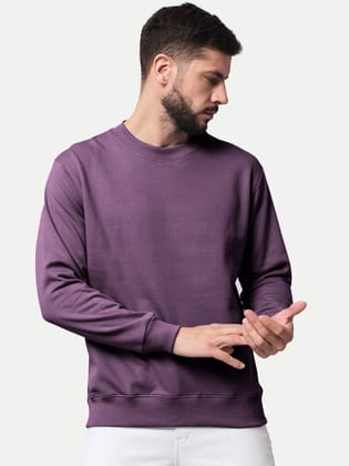Men Solid Purple Regular Fit Pullover Sweatshirt