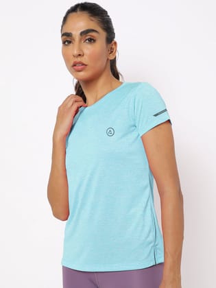 Women Mint Blue Half Sleeve Crew Neck T-shirt