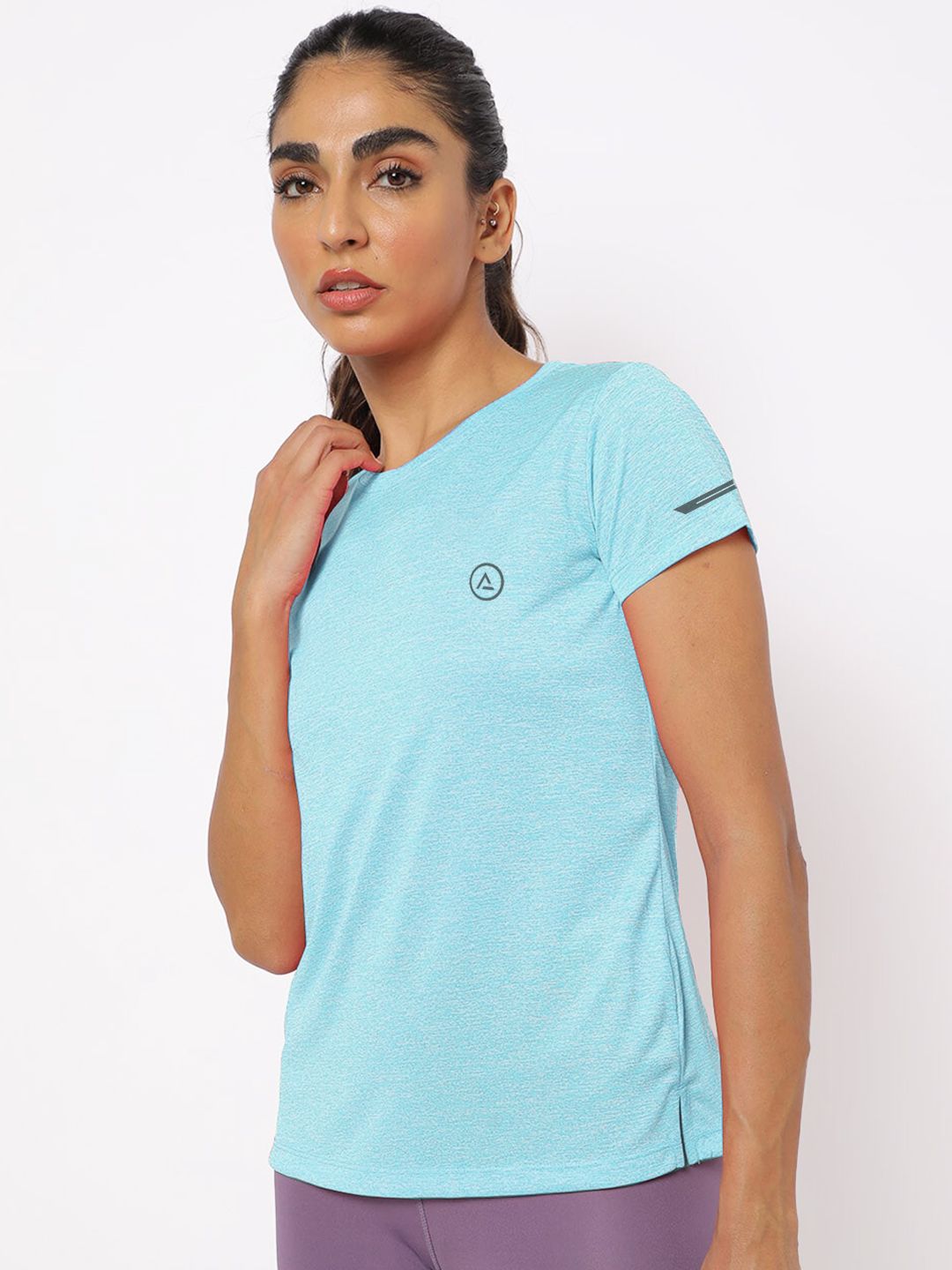 Women Mint Blue Half Sleeve Crew Neck T-shirt