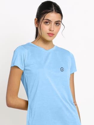 Women Light Blue  Half Sleeve Crew Neck T-shirt