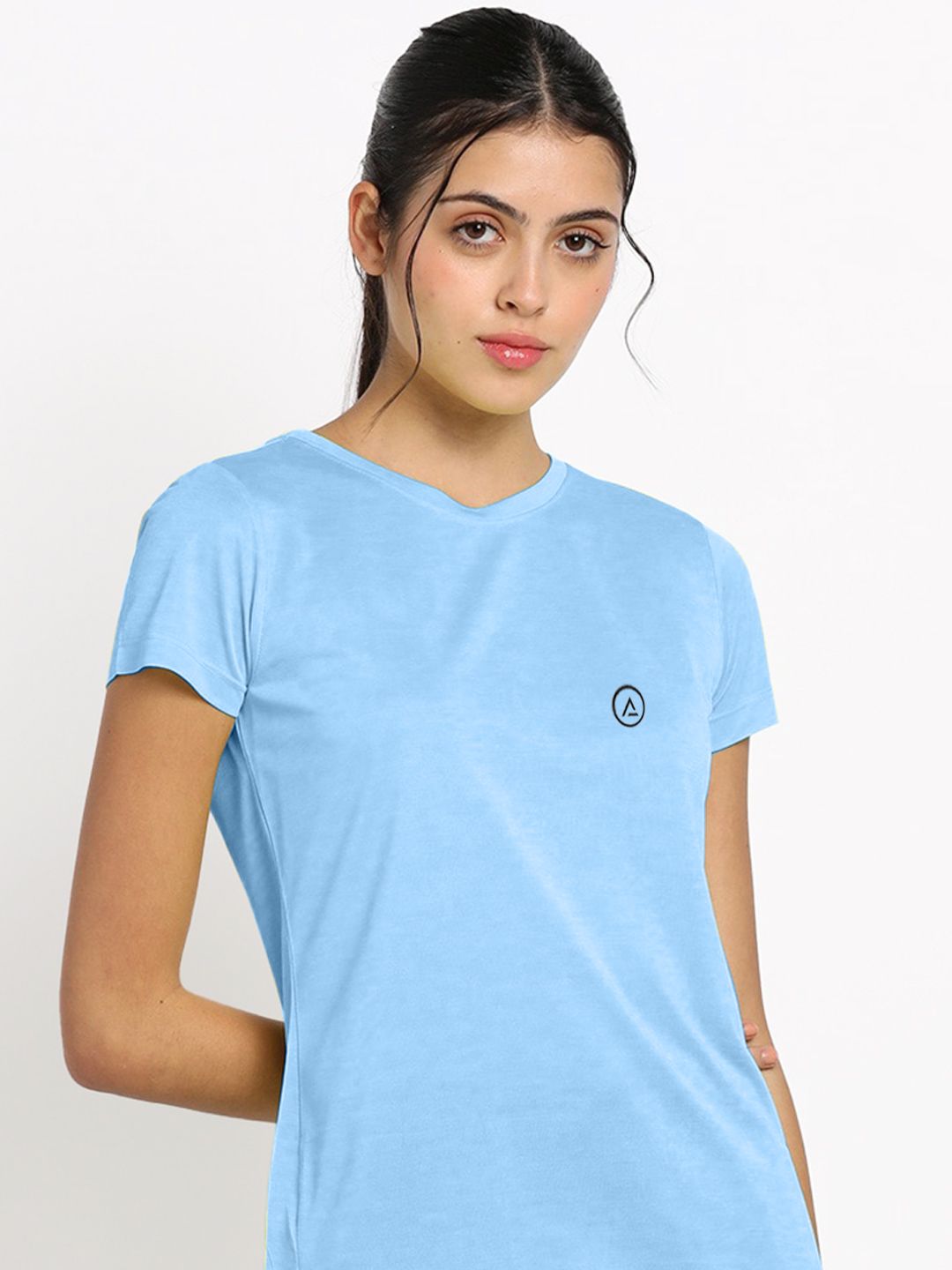 Women Light Blue  Half Sleeve Crew Neck T-shirt