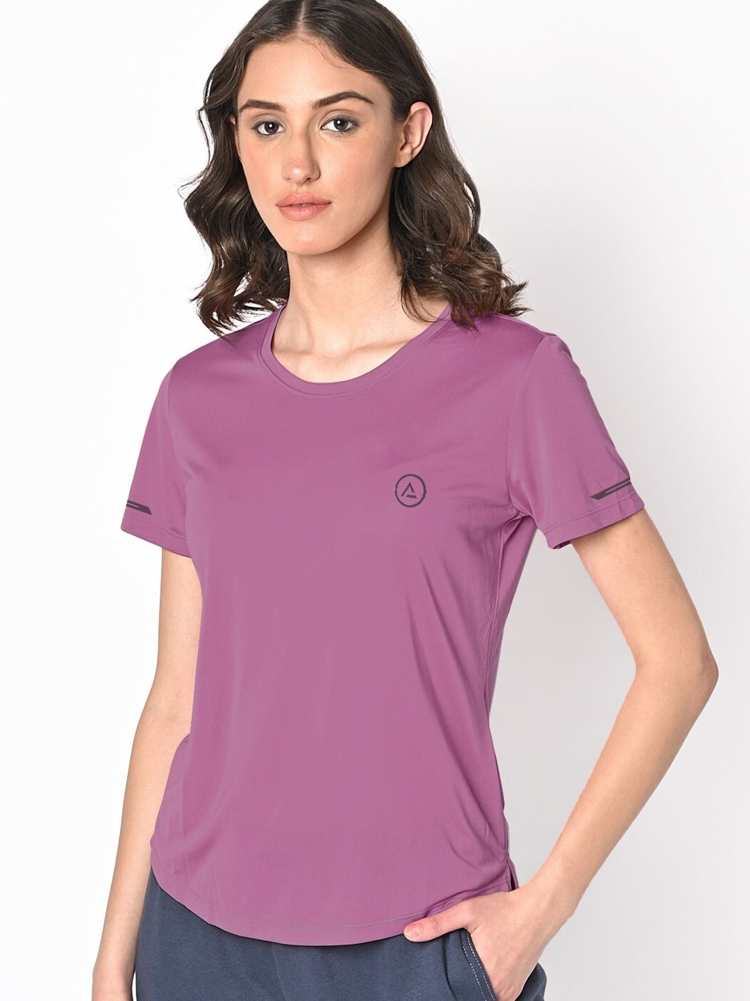 Women Purple Half Sleeve Crew Neck T-shirt
