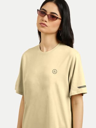 Women Beige Half Sleeve Crew Neck T-shirt
