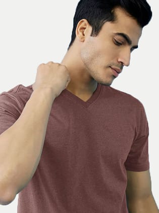Mens Basic Light Brown V Neck T Shirt