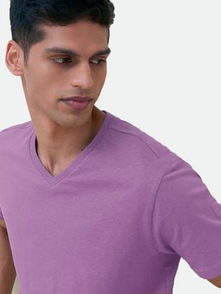 Mens Basic Lilac V Neck T Shirt
