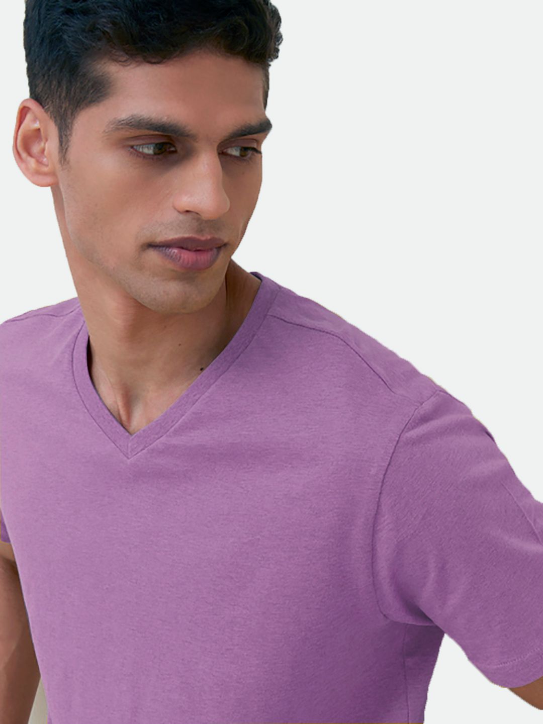 Mens Basic Lilac V Neck T Shirt