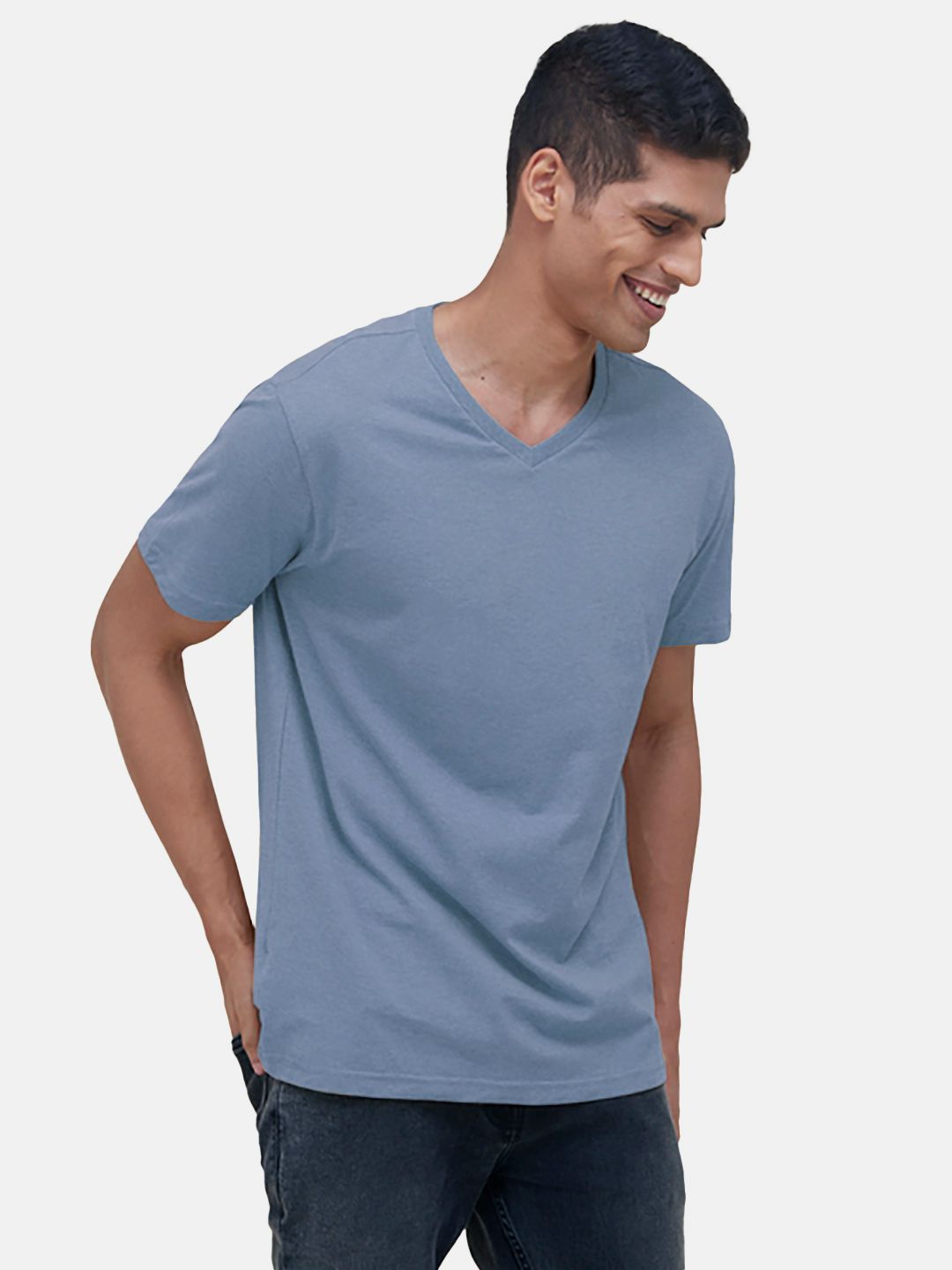 Mens Basic Blue V Neck T Shirt