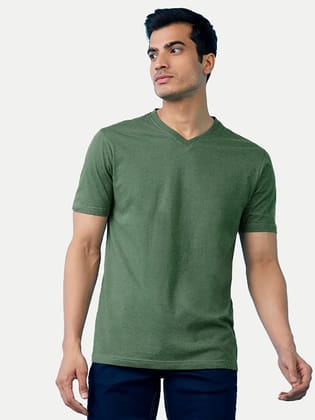 Mens Basic Green V Neck T Shirt