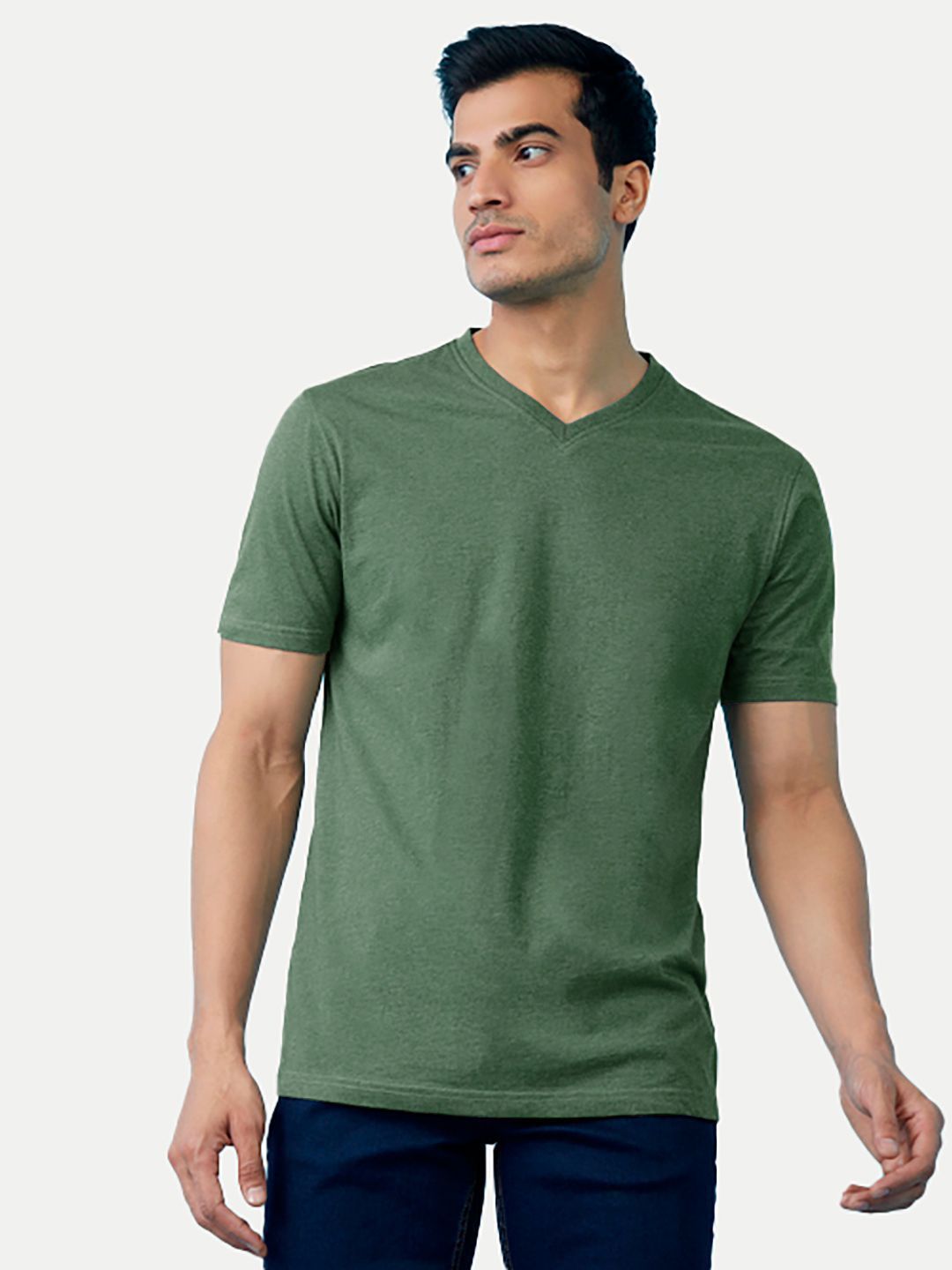 Mens Basic Green V Neck T Shirt