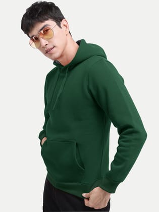 Men Solid Green Hoodie with Pockets