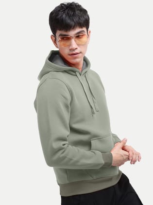 Men Solid Lt Green Hoodie with Pockets
