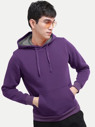 Men Solid Purple Hoodie with Pockets