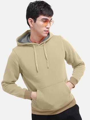 Men Solid Cream Hoodie with Pockets