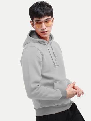 Men Solid Silver Hoodie with Pockets