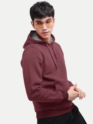 Men Solid Maroon Hoodie with Pockets