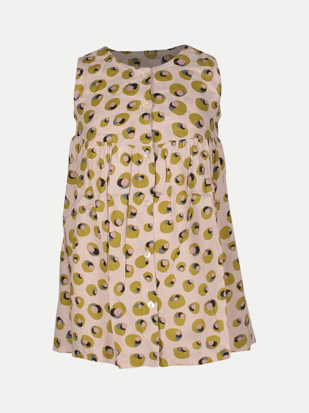 Teen Girls Green All Over Printed Dress