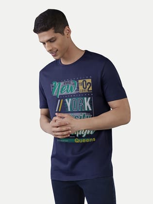 Men Navy Typographic Printed Cotton T-shirt