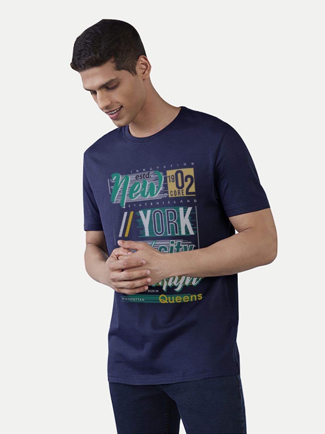 Men Navy Typographic Printed Cotton T-shirt