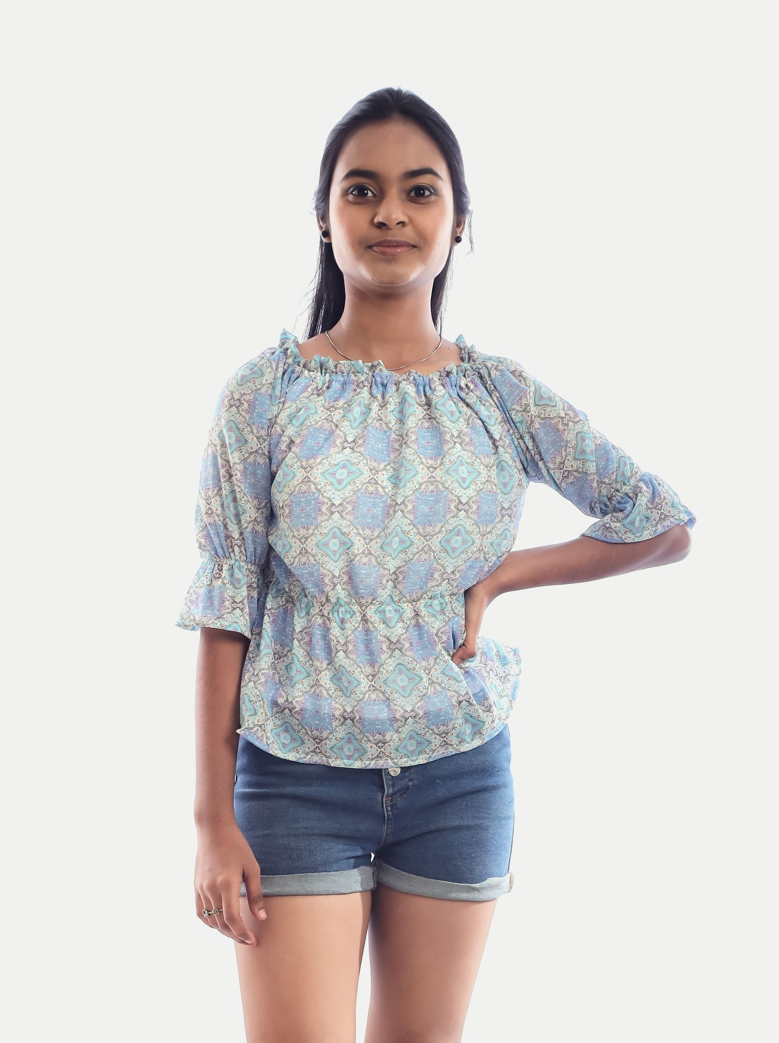 Teen Girls Blue AOP Printed Dress