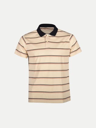 Mens Beige Fashion Striped Cotton Polo T-shirt