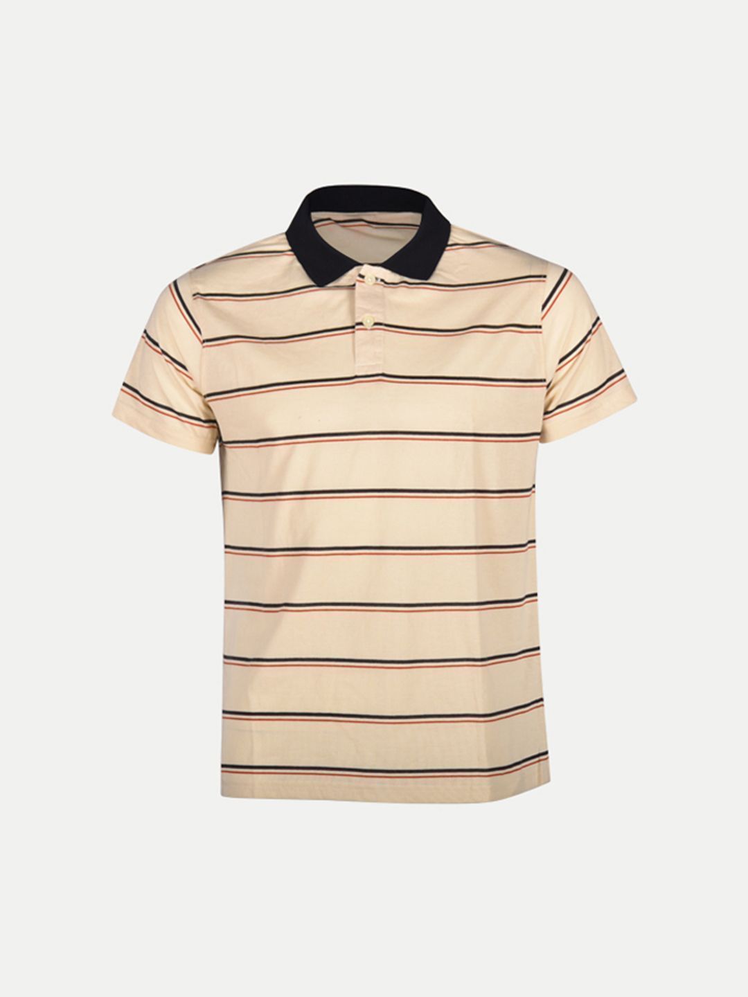 Mens Beige Fashion Striped Cotton Polo T-shirt