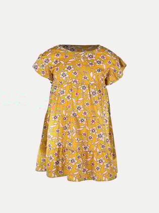 Girls Yellow Floral AOP Dress