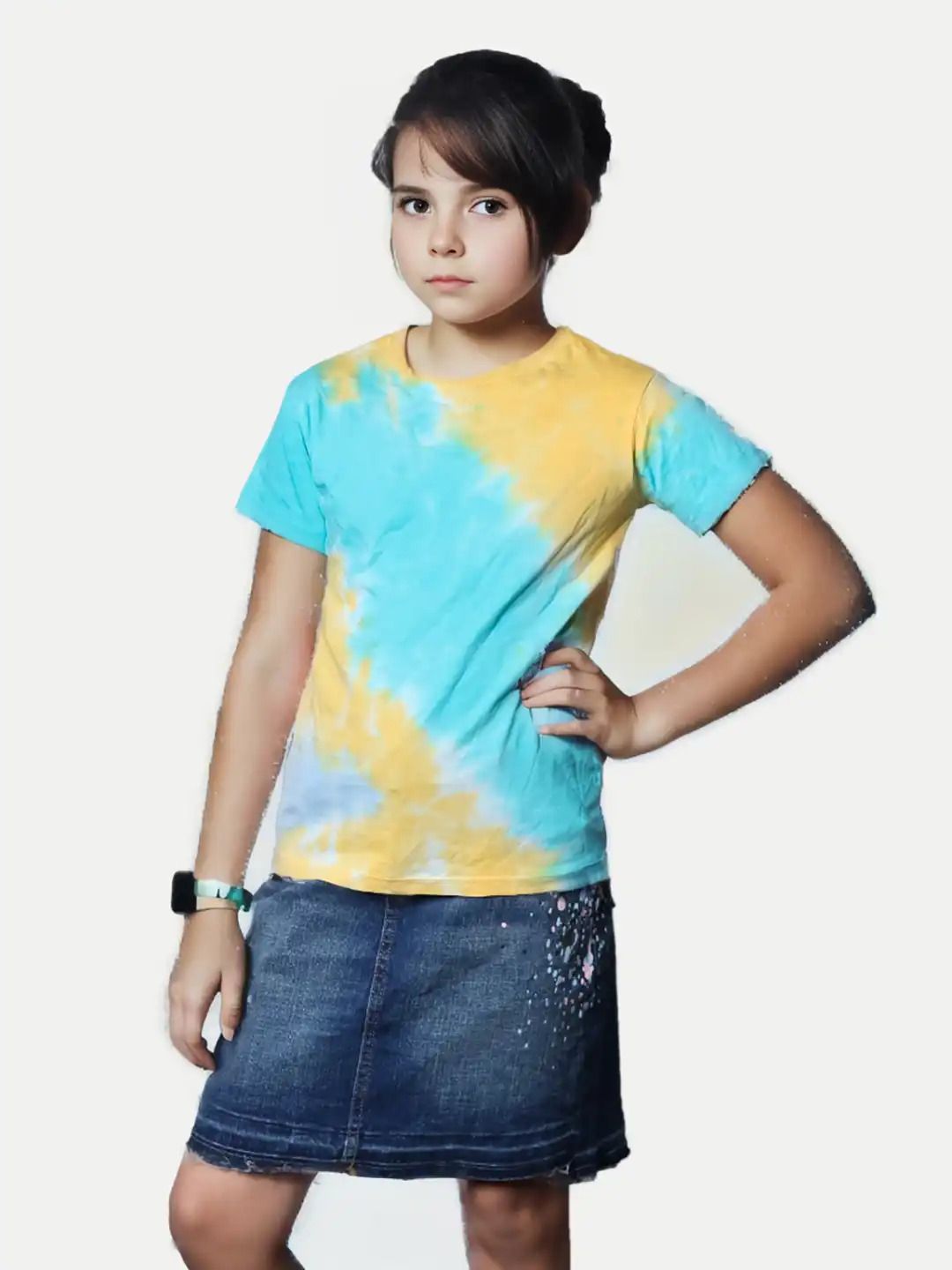 Girls Blue / Yellow Tie n Dye Crew Neck T-Shirt