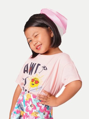 Pastel-Light Pink Printed Crew Neck T-shirt