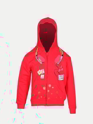 Girls Pink Printed Hooded Sweatshirt