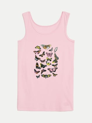 Girls Pink Printed Tanktop