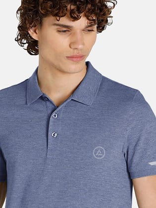 Men Basic Blue Polyester Polo T-shirt