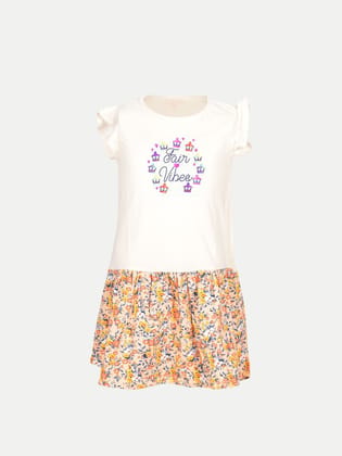 Teen Girls Cream Printed Floral Dress