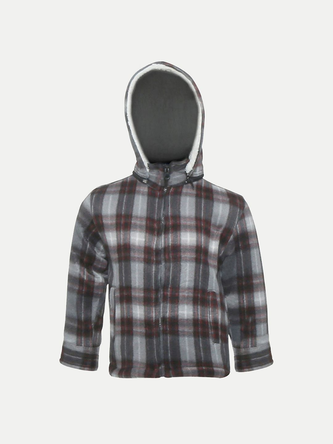 Boys Red Checked Zip through Hoodie