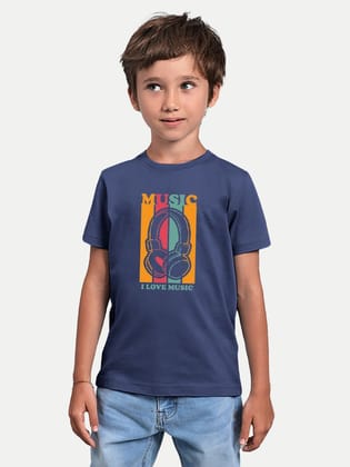 Boys Navy T-shirt with Headphone Print