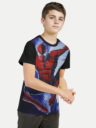 Boys Blue Spiderman Printed T-shirt